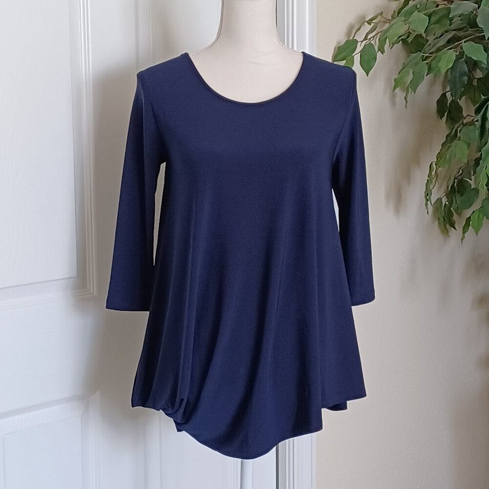 EUC Last Tango Navy Blue Asymmetrical 3/4 Length Sleeves Tunic Size Small